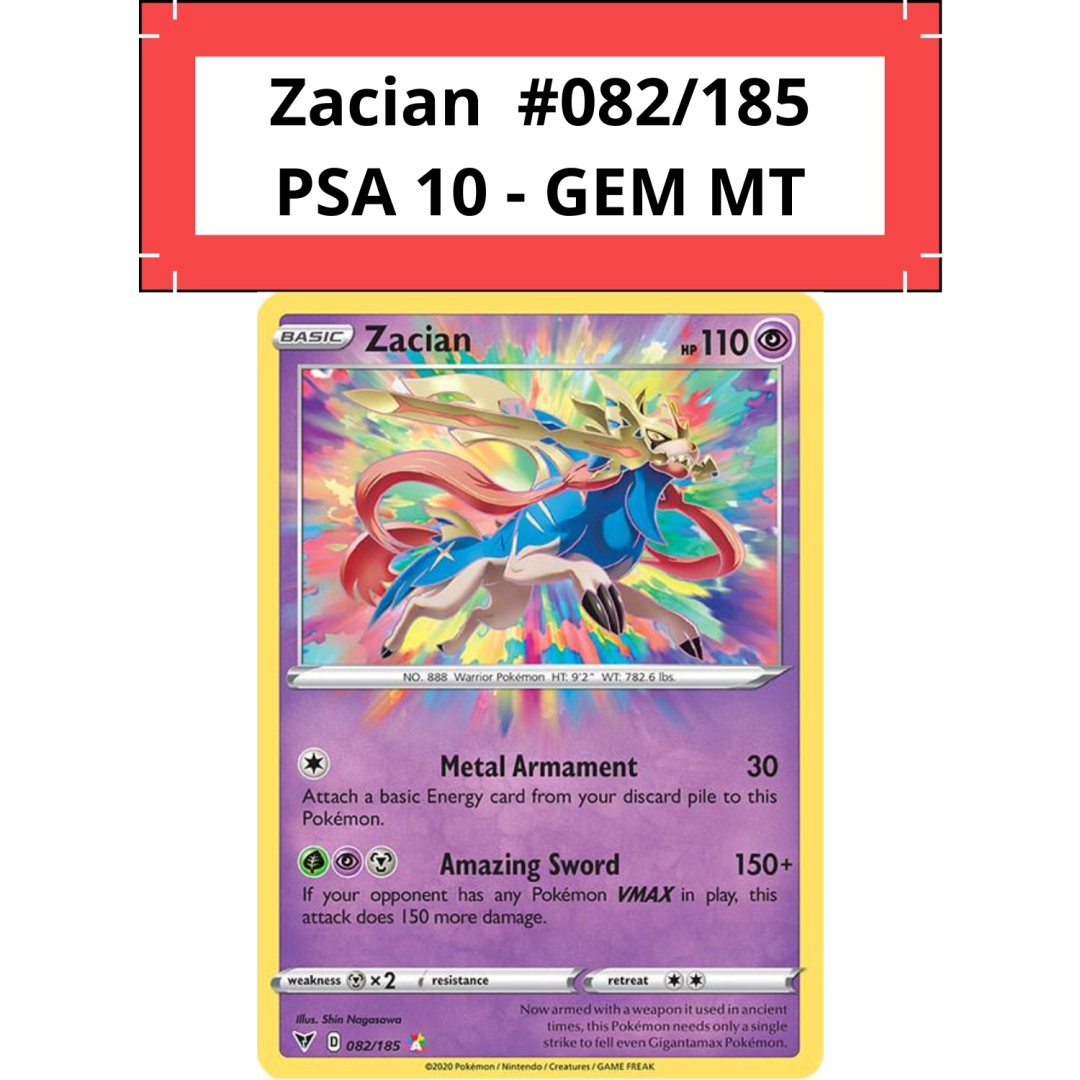 ce4d6d51a1127b95708b2f61ae4bdcf1.png Zacian #082/185 (PSA 10 GEM MT) - Bilde 1